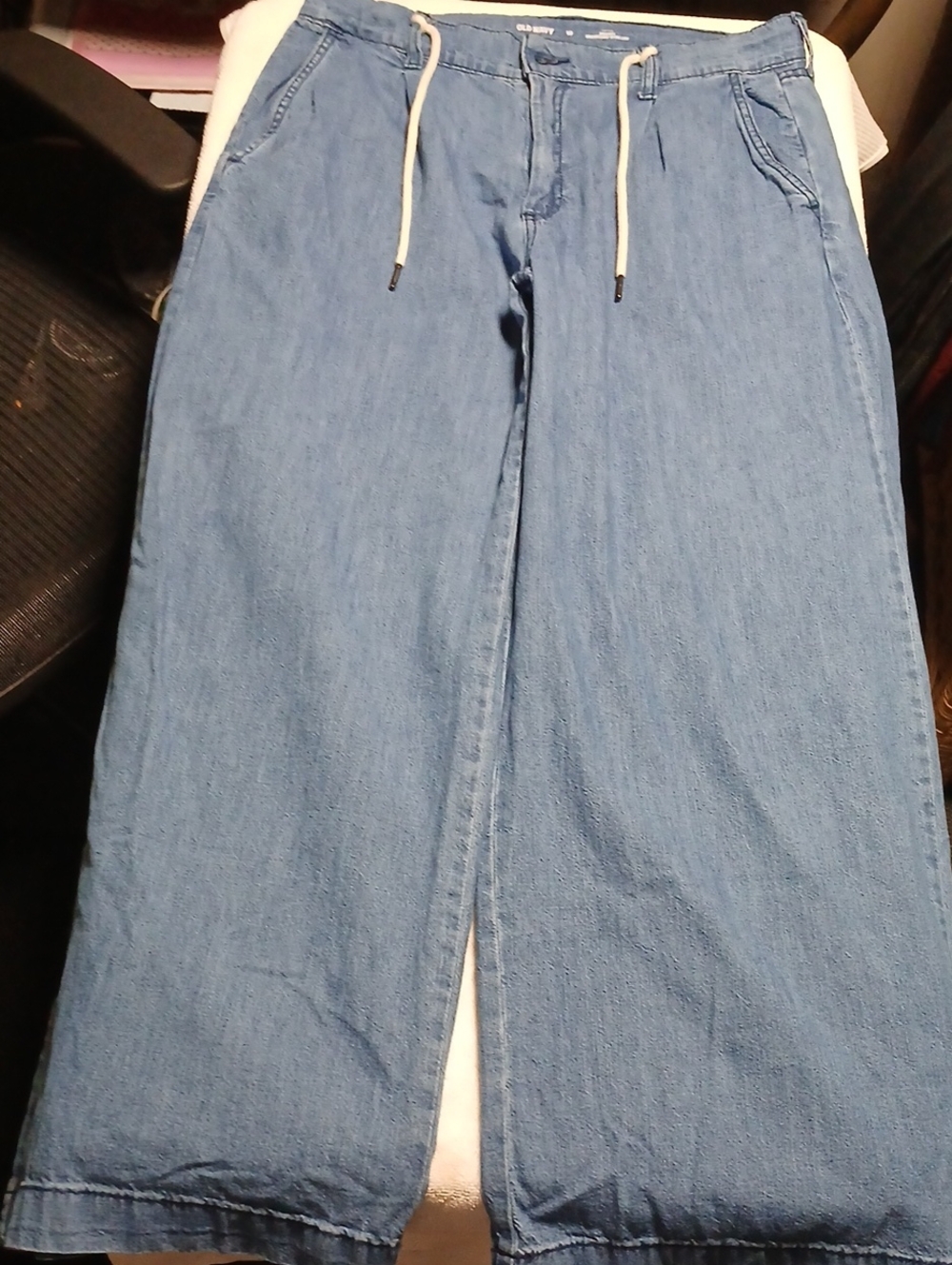 Old Navy Men's Light Blue Relaxed Denim Joggers with Drawstring